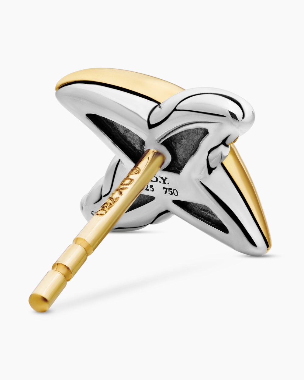 Womens Petite X Stud Earrings in Sterling Silver with 18K Yellow Gold, 7.5mm