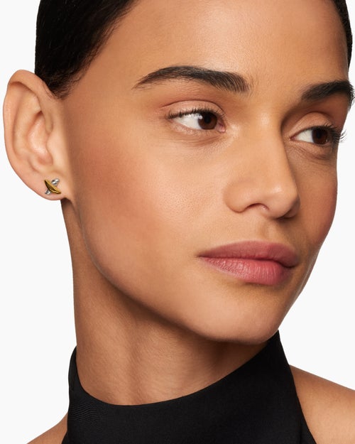 Womens Petite X Stud Earrings in Sterling Silver with 18K Yellow Gold, 7.5mm