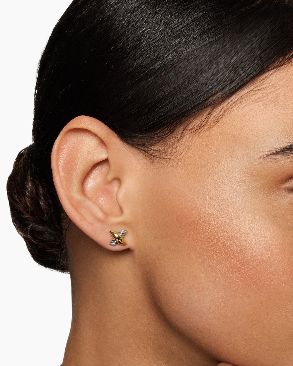 Womens Petite X Stud Earrings in Sterling Silver with 18K Yellow Gold, 7.5mm