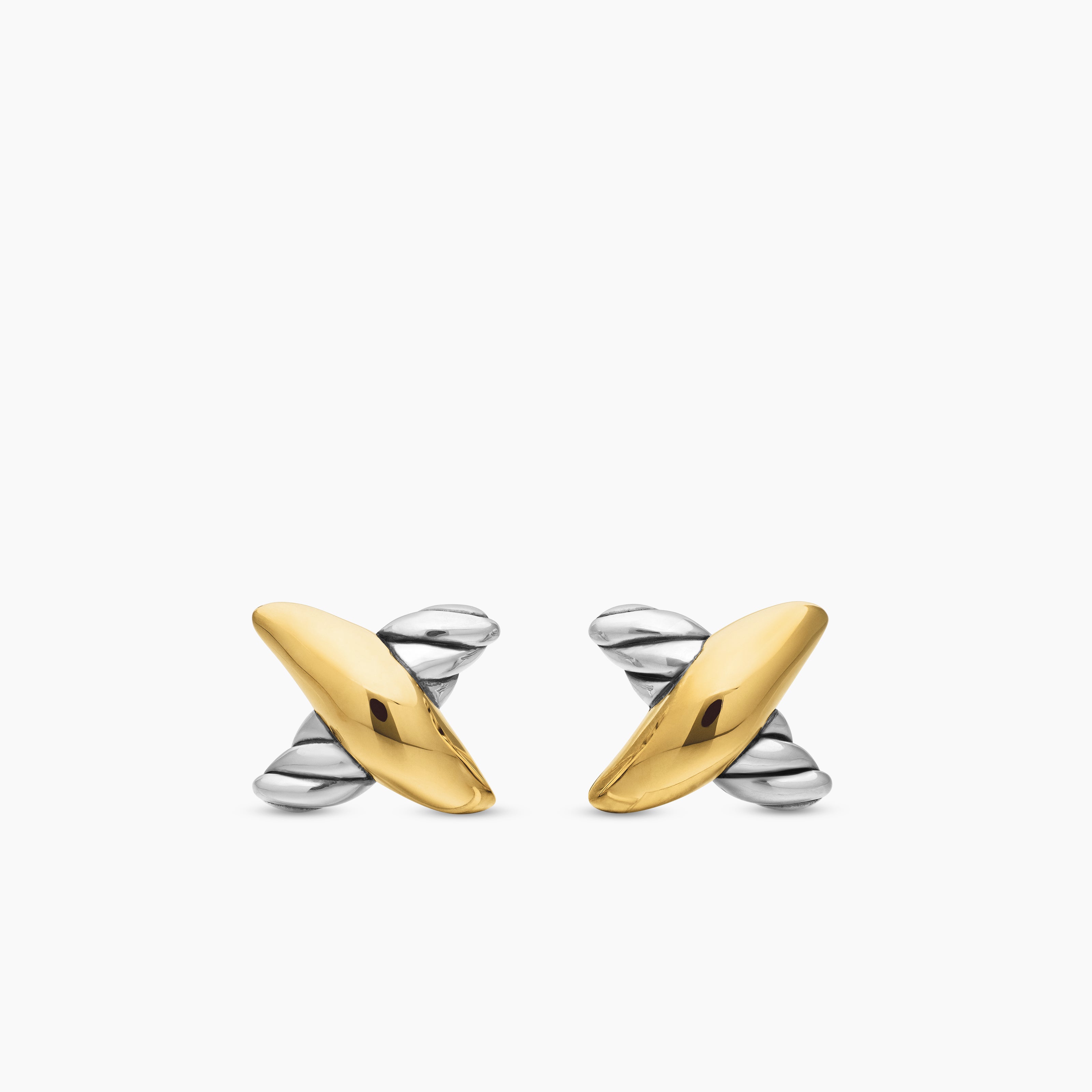 Womens Petite X Stud Earrings in Sterling Silver with 18K Yellow Gold, 7.5mm