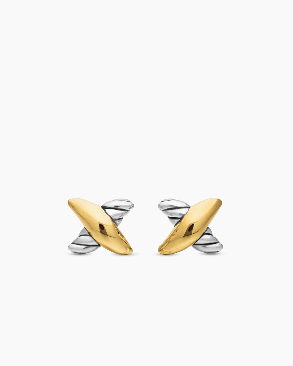 Womens Petite X Stud Earrings in Sterling Silver with 18K Yellow Gold, 7.5mm