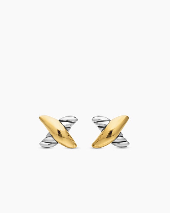 Petite X Stud Earrings in Sterling Silver with 18K Yellow Gold, 7.5mm