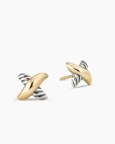 Petite X Stud Earrings in Sterling Silver with 18K Yellow Gold, 7.5mm