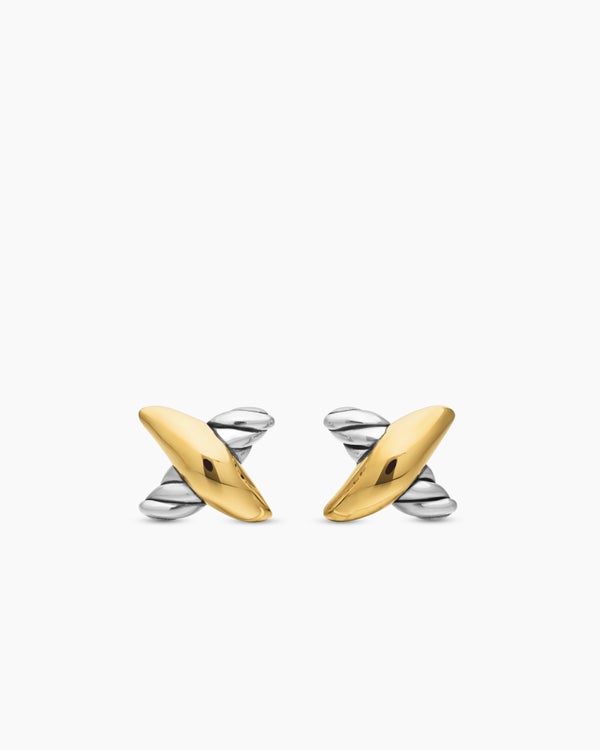 Petite X Stud Earrings in Sterling Silver with 18K Yellow Gold, 7.5mm