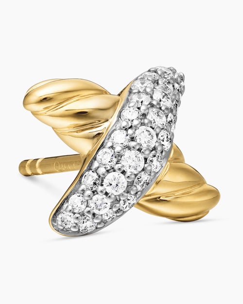 Womens Petite X Stud Earrings in 18K Yellow Gold with Diamonds, 8.4mm