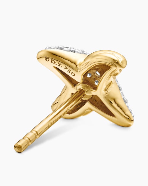 Womens Petite X Stud Earrings in 18K Yellow Gold with Diamonds, 8.4mm