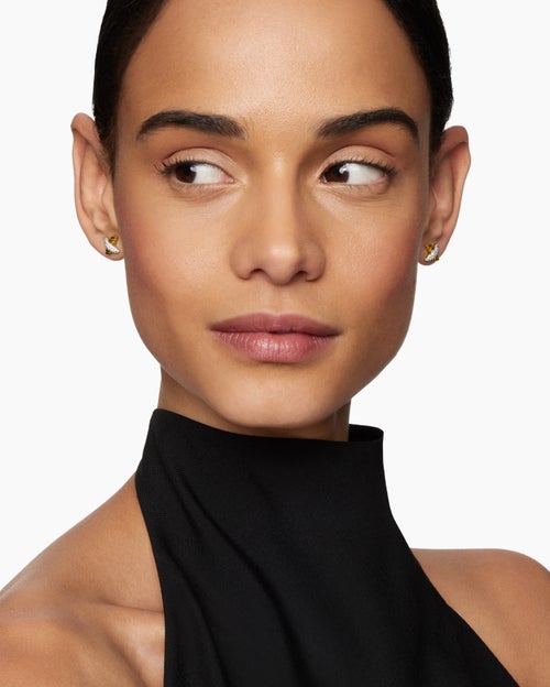 Womens Petite X Stud Earrings in 18K Yellow Gold with Diamonds, 8.4mm