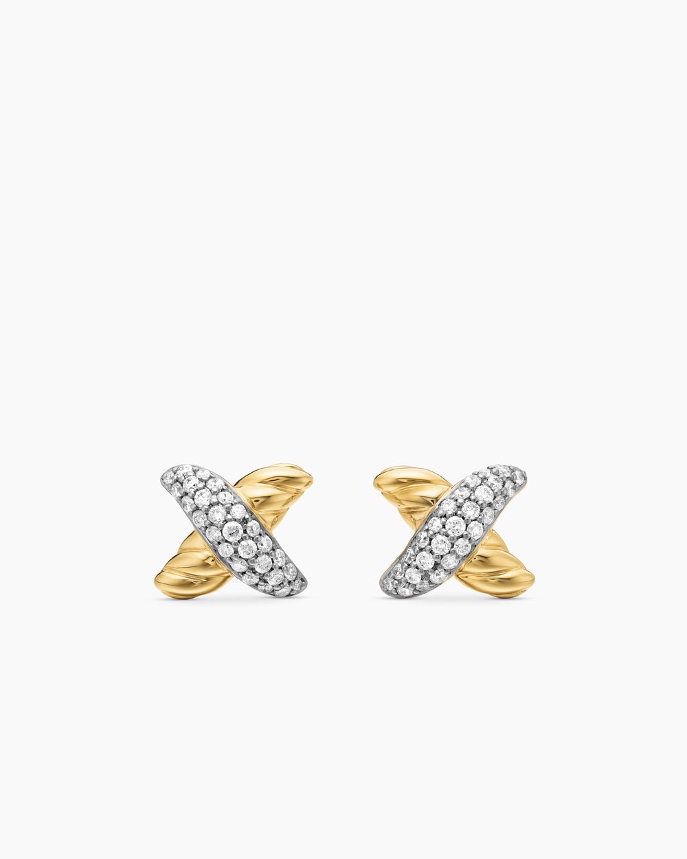 Womens Petite X Stud Earrings in 18K Yellow Gold with Diamonds, 8.4mm