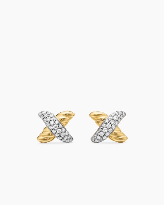 Petite X Stud Earrings in 18ct Yellow Gold with Diamonds, 8.4mm