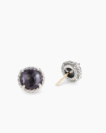 Petite Chatelaine® Stud Earrings in Sterling Silver with Black Orchid, 8mm