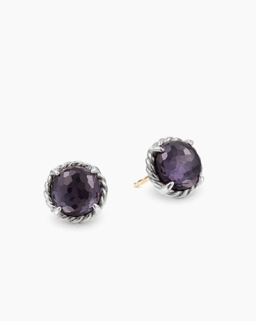 Petite Chatelaine® Stud Earrings in Sterling Silver with Black Orchid, 8mm