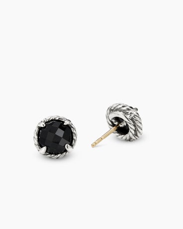 Petite Chatelaine® Stud Earrings in Sterling Silver with Black Onyx, 8mm