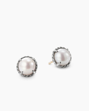 Petite Chatelaine® Stud Earrings in Sterling Silver with Pearls, 8mm