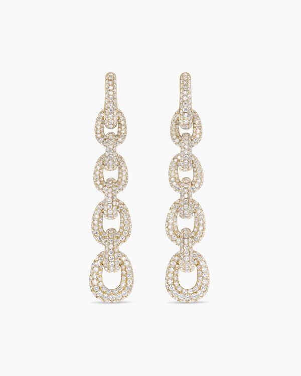 Pavé Link Chain Drop Earrings in Yellow Gold with Diamonds