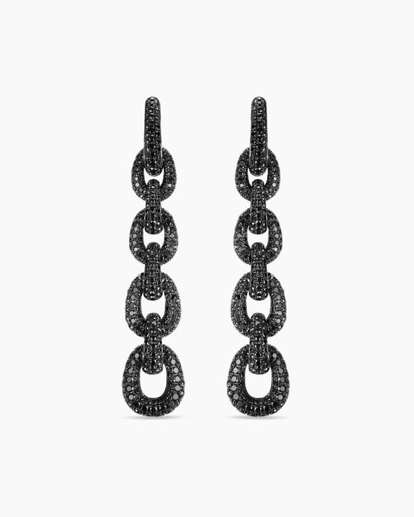 Boucles d'oreilles pavées avec chaîne à maillons en or blanc avec diamants noirs
