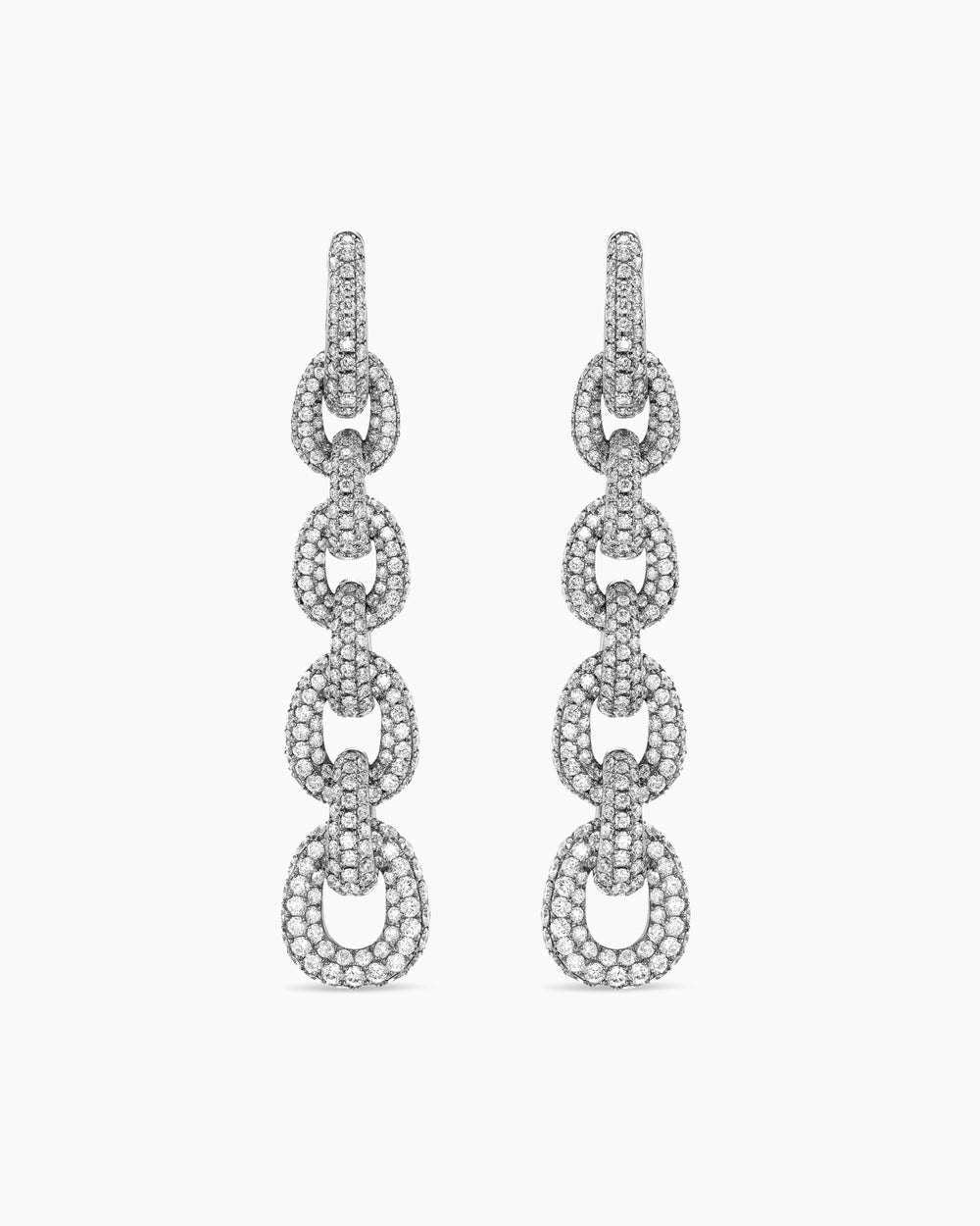 Womens Pavé Link Chain Drop Earrings in White Gold with Diamonds