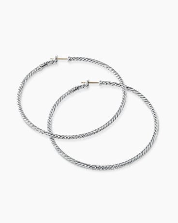 Sculpted Cable Hoop Earrings in Sterling Silver, 2in