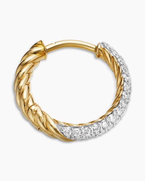 Womens Petite Pavé Huggie Hoop Earrings in 18K Yellow Gold with Diamonds, 14mm