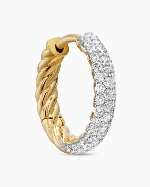 Womens Petite Pavé Huggie Hoop Earrings in 18K Yellow Gold with Diamonds, 14mm