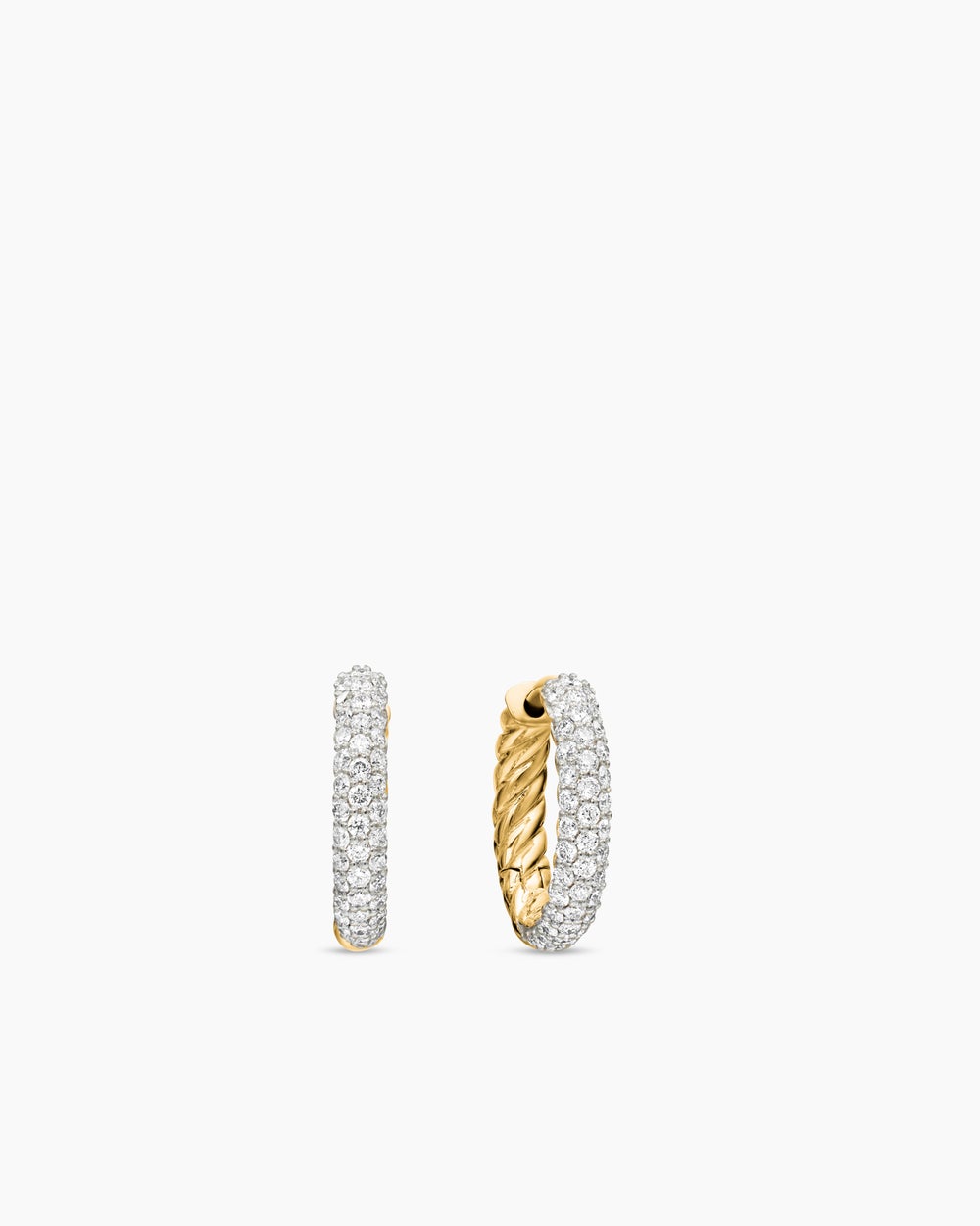 Womens Petite Pavé Huggie Hoop Earrings in 18K Yellow Gold with Diamonds, 14mm