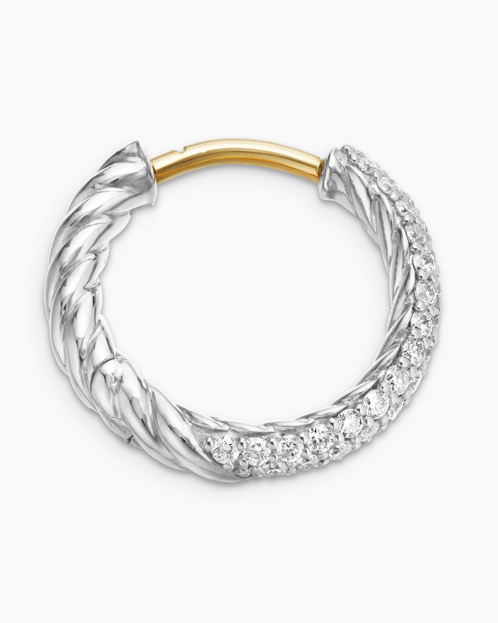 Womens Petite Pavé Huggie Hoop Earrings in Sterling Silver with Diamonds, 14mm