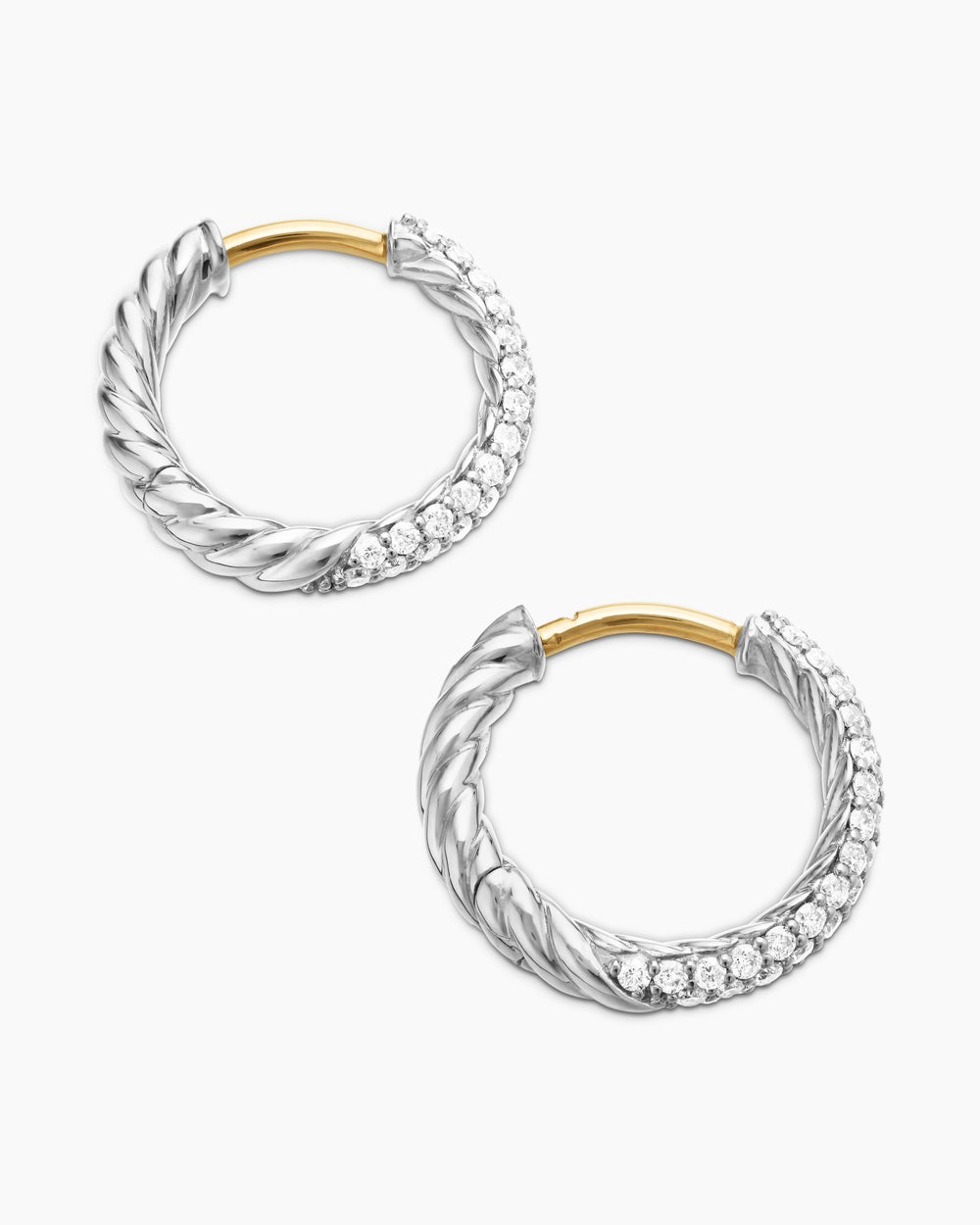 Womens Petite Pavé Huggie Hoop Earrings in Sterling Silver with Diamonds, 14mm