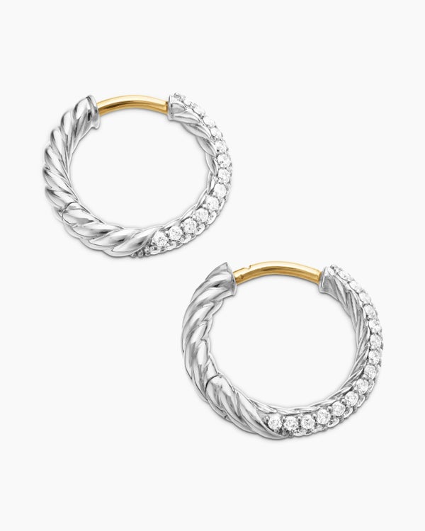 Petites créoles à pavé en argent sterling avec diamants, 14 mm