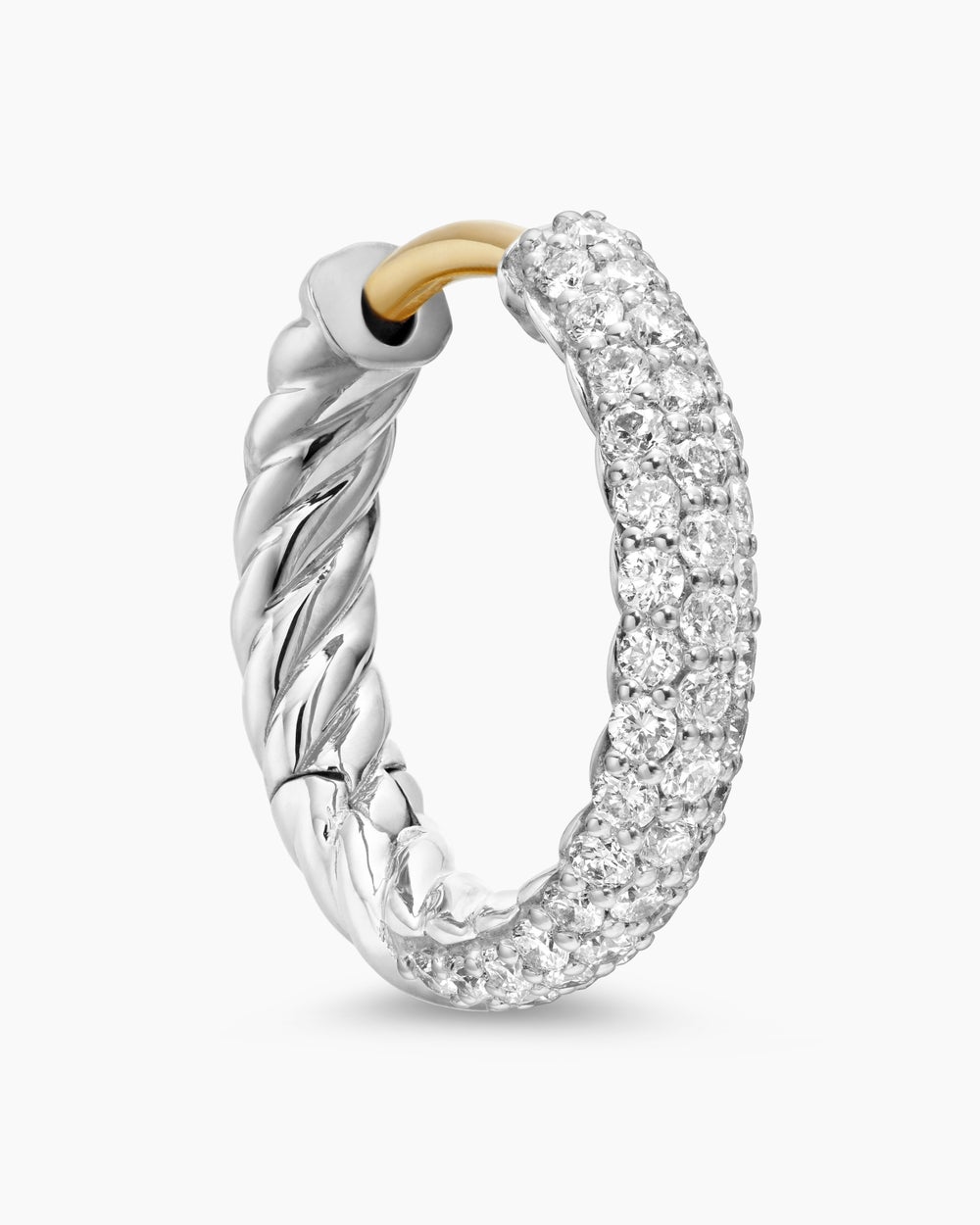 Womens Petite Pavé Huggie Hoop Earrings in Sterling Silver with Diamonds, 14mm