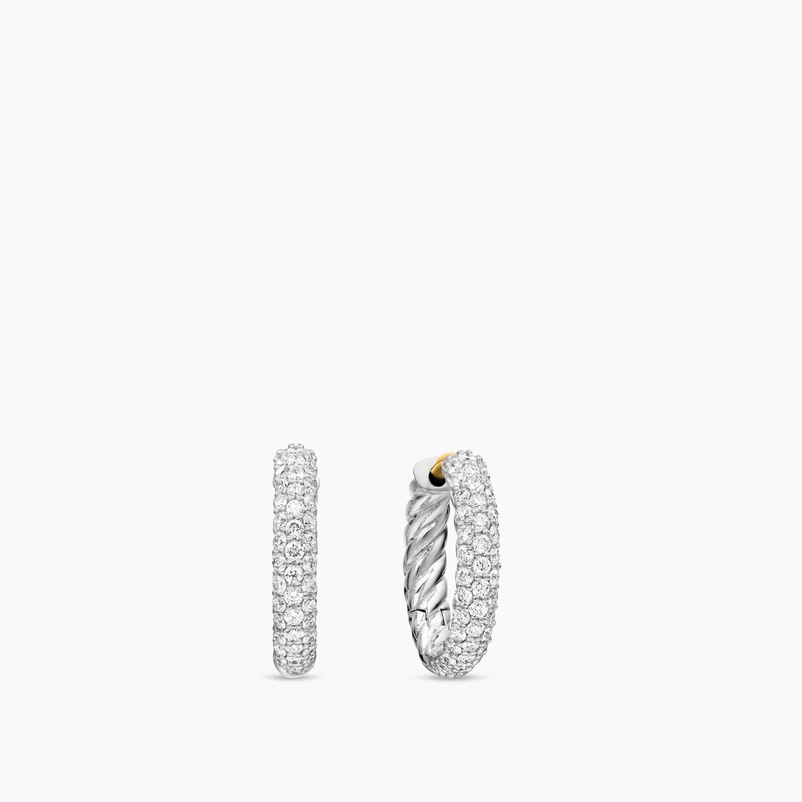 Womens Petite Pav&eacute; Huggie Hoop Earrings in Sterling Silver with Diamonds, 14mm