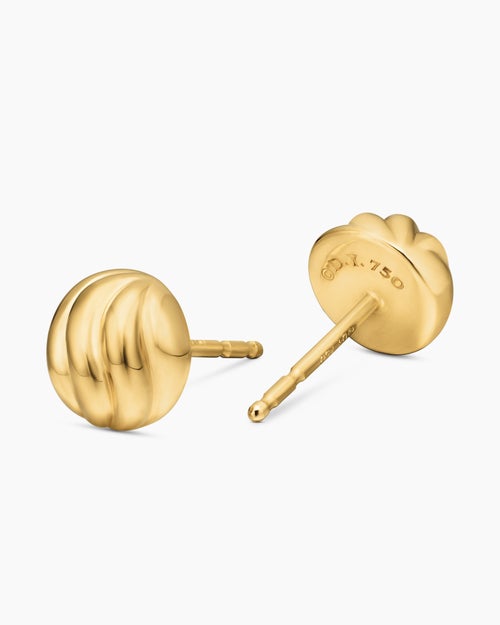 Womens Sculpted Cable Stud Earrings in 18K Yellow Gold, 8mm
