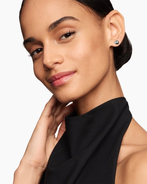 Womens Sculpted Cable Stud Earrings in Sterling Silver, 8mm