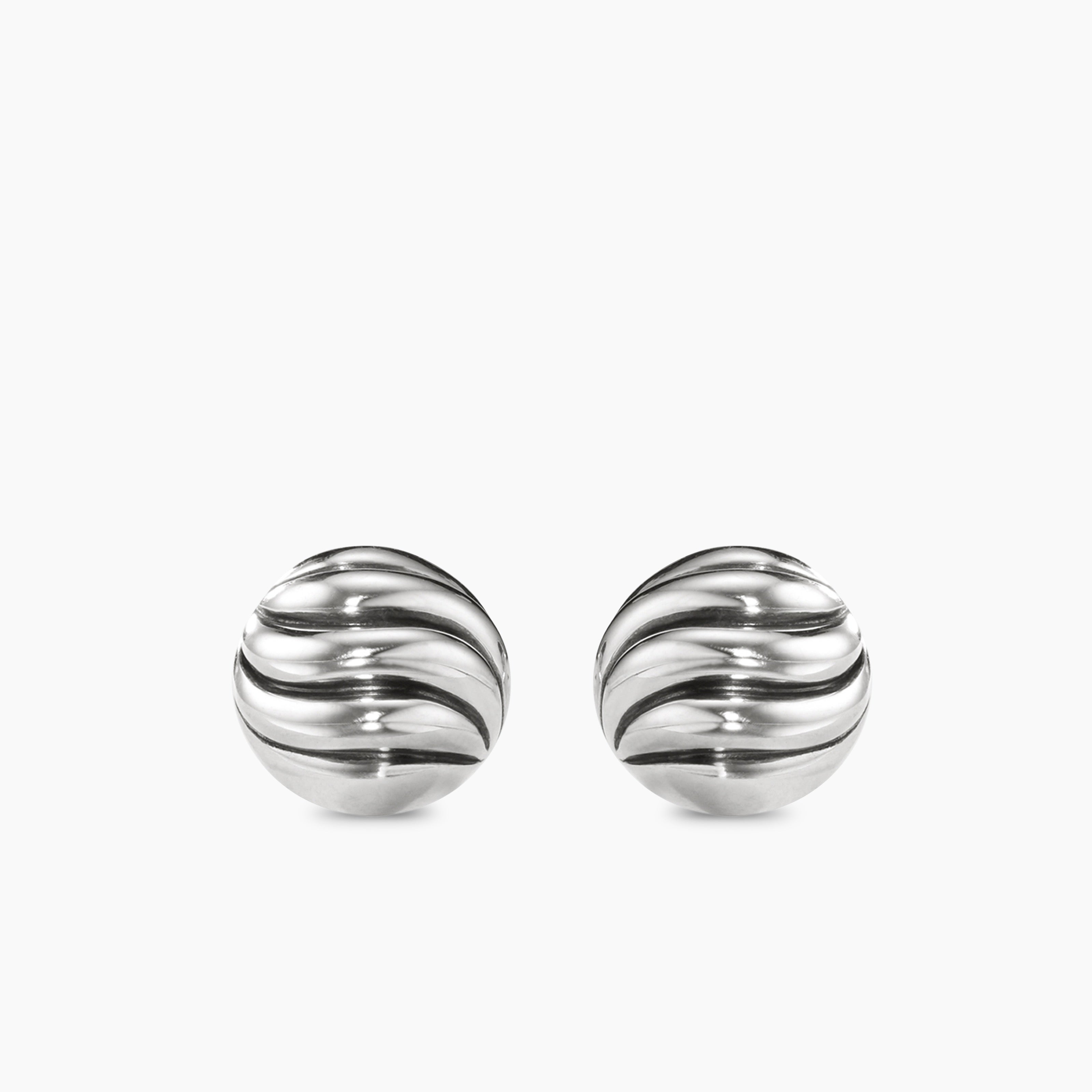 Womens Sculpted Cable Stud Earrings in Sterling Silver, 8mm