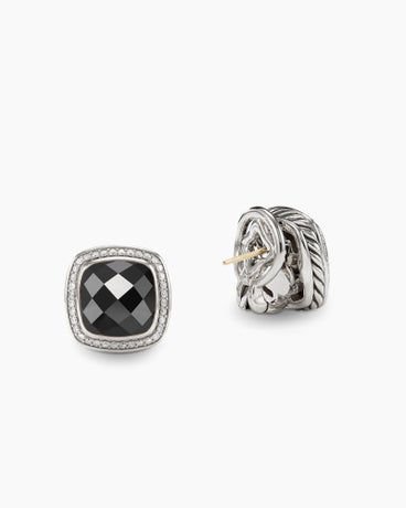 Albion® Stud Earrings in Sterling Silver with Black Onyx and Diamonds, 11mm