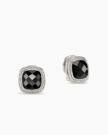 Albion® Stud Earrings in Sterling Silver with Black Onyx and Diamonds, 11mm