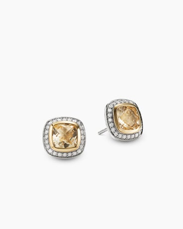 Albion® Stud Earrings in Sterling Silver with 18K Yellow Gold, Champagne Citrine and Diamonds, 7mm