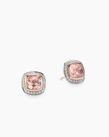 Albion® Stud Earrings in Sterling Silver with 18K Rose Gold, Morganite and Pavé Diamonds, 7mm