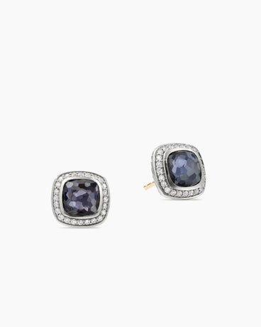 Albion® Stud Earrings in Sterling Silver with Black Orchid and Diamonds, 7mm