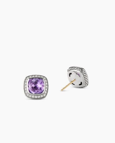 Albion® Stud Earrings in Sterling Silver with Amethyst and Diamonds, 7mm