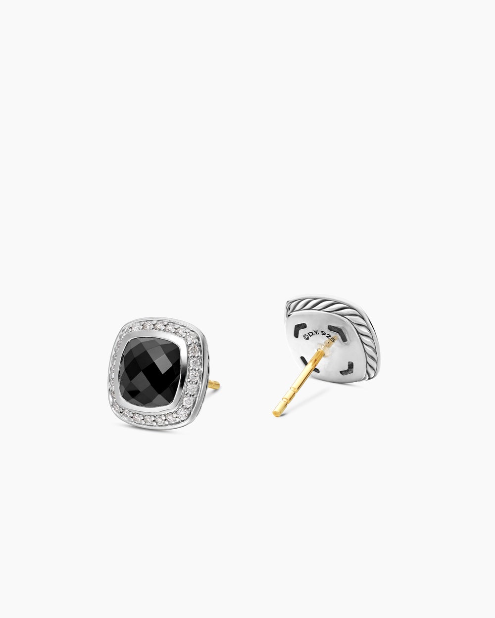 Womens Albion® Stud Earrings in Sterling Silver with Black Onyx and Diamonds, 7mm