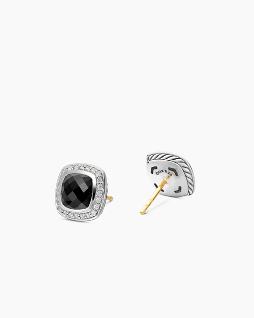 Womens Albion® Stud Earrings in Sterling Silver with Black Onyx and Diamonds, 7mm