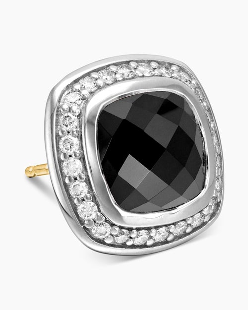 Womens Albion® Stud Earrings in Sterling Silver with Black Onyx and Diamonds, 7mm