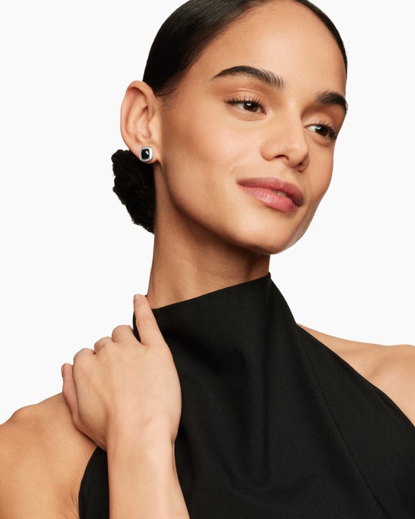 Albion® Stud Earrings in Sterling Silver with Black Onyx and Diamonds, 7mm