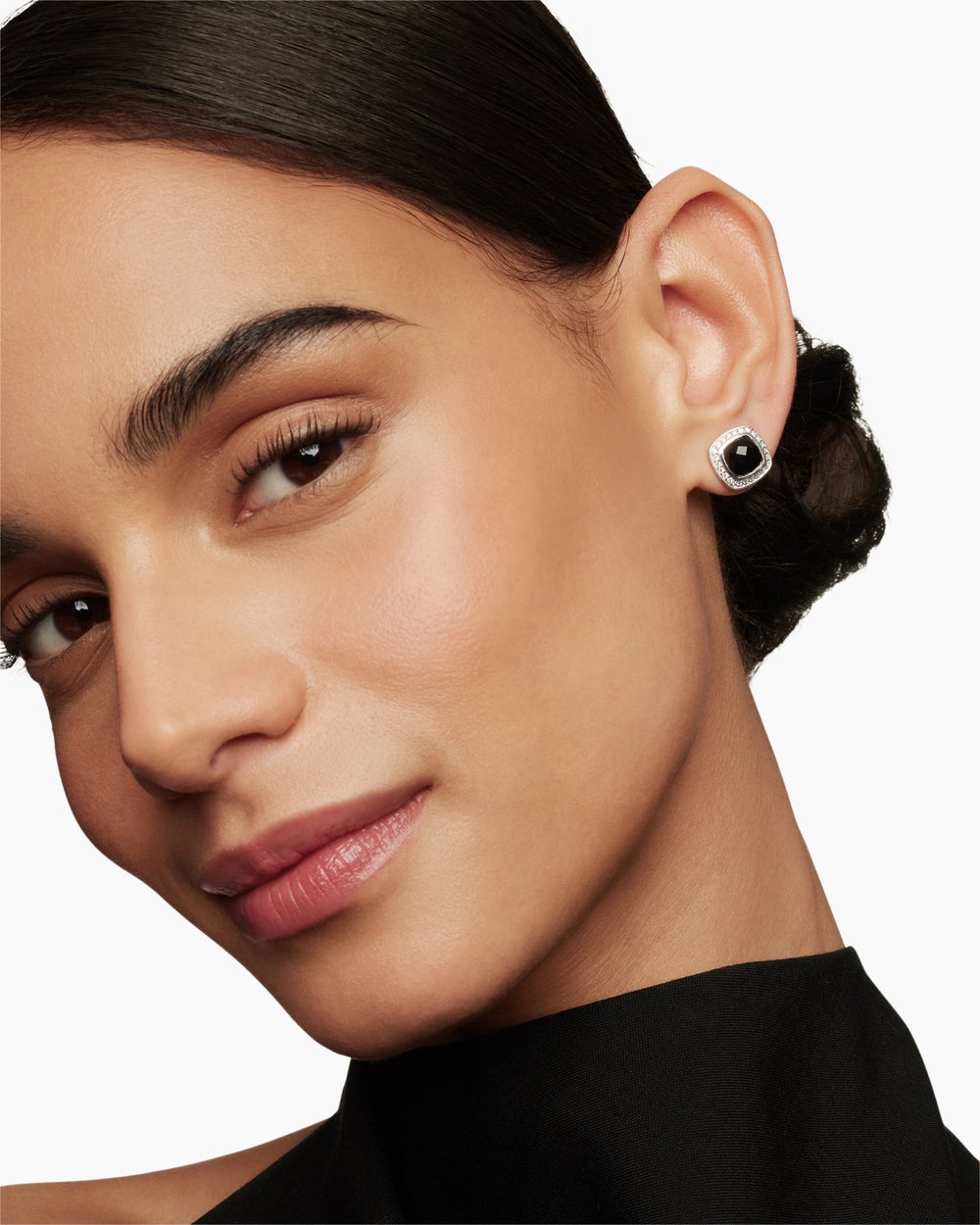 Womens Albion® Stud Earrings in Sterling Silver with Black Onyx and Diamonds, 7mm