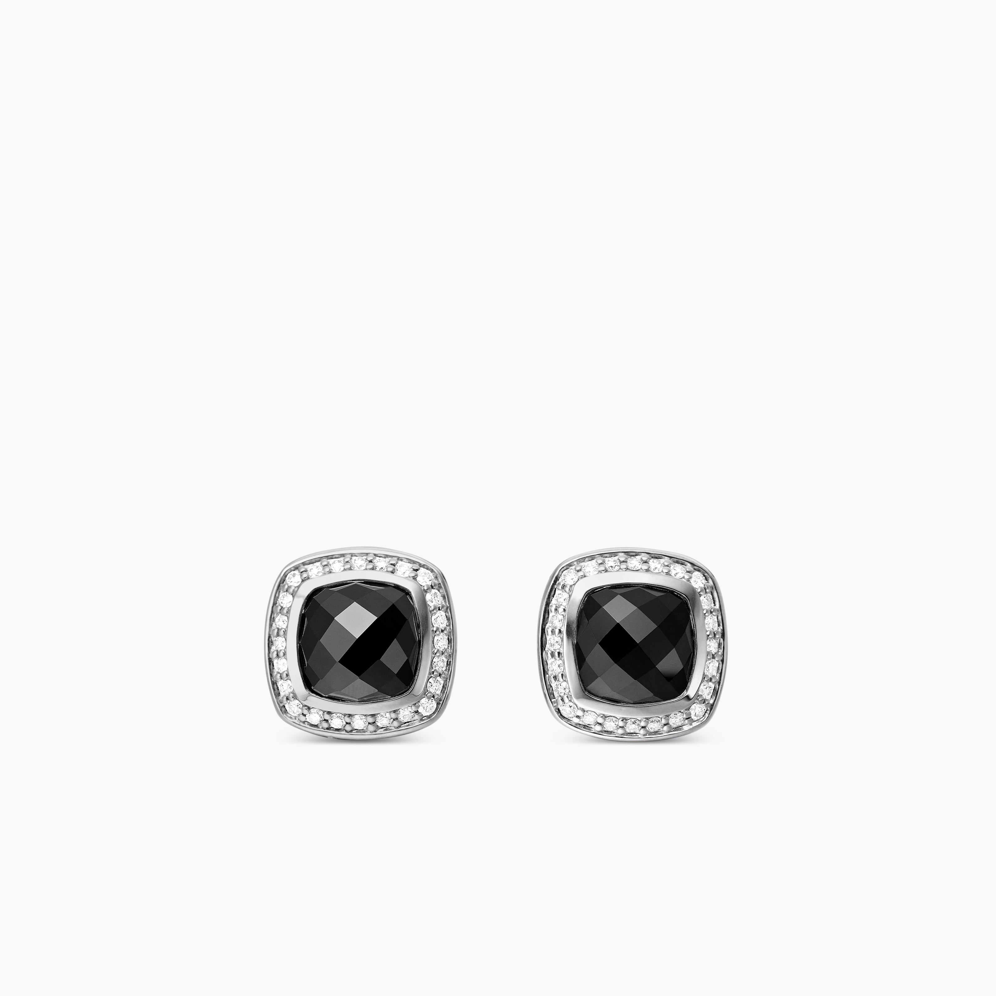 Womens Albion&reg; Stud Earrings in Sterling Silver with Black Onyx and Diamonds, 7mm
