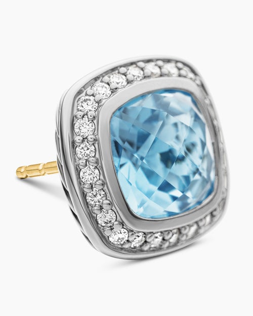 Womens Albion® Stud Earrings in Sterling Silver with Blue Topaz and Diamonds, 7mm