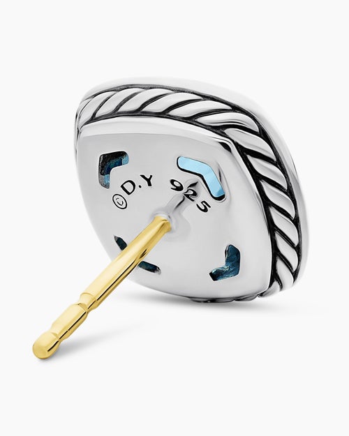 Womens Albion® Stud Earrings in Sterling Silver with Blue Topaz and Diamonds, 7mm