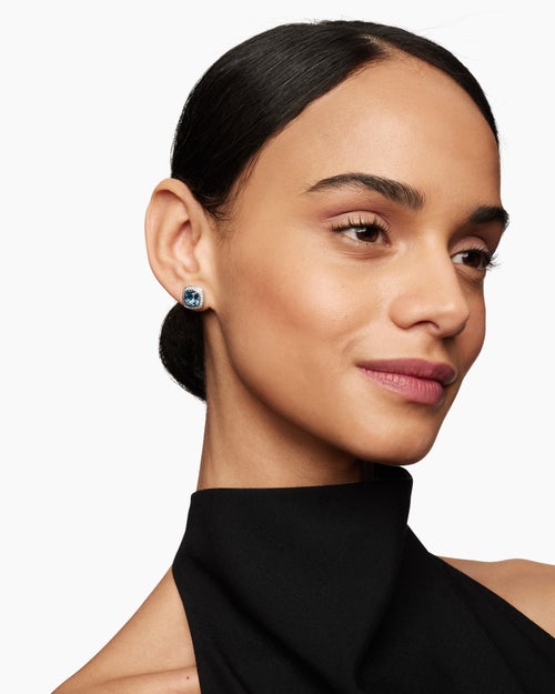 Womens Albion® Stud Earrings in Sterling Silver with Blue Topaz and Diamonds, 7mm