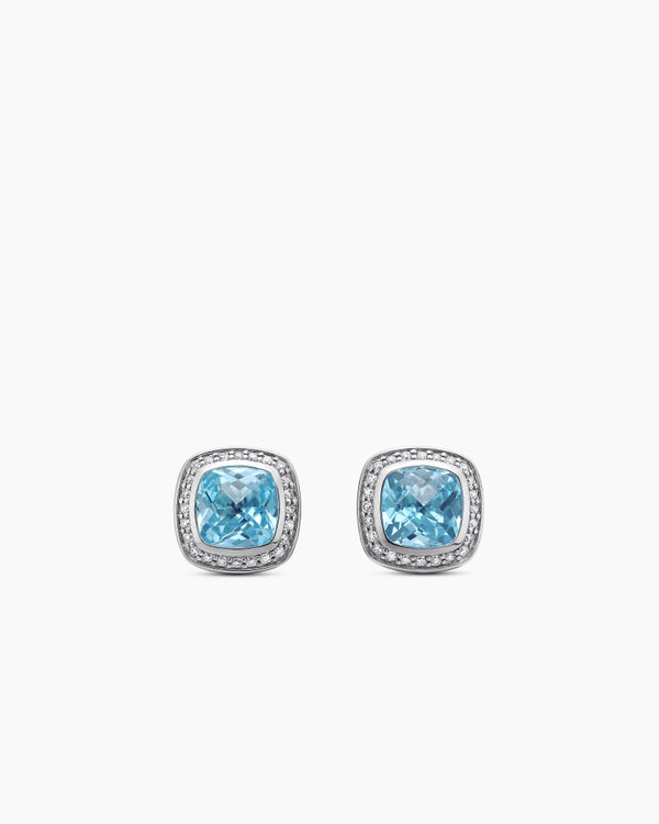 Albion® Stud Earrings in Sterling Silver with Blue Topaz and Diamonds, 7mm