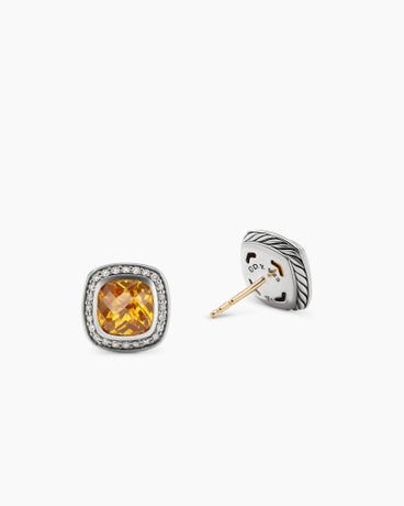 Albion® Stud Earrings in Sterling Silver with Citrine and Diamonds, 7mm
