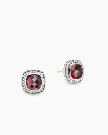 Albion® Stud Earrings in Sterling Silver with Garnet and Diamonds, 7mm